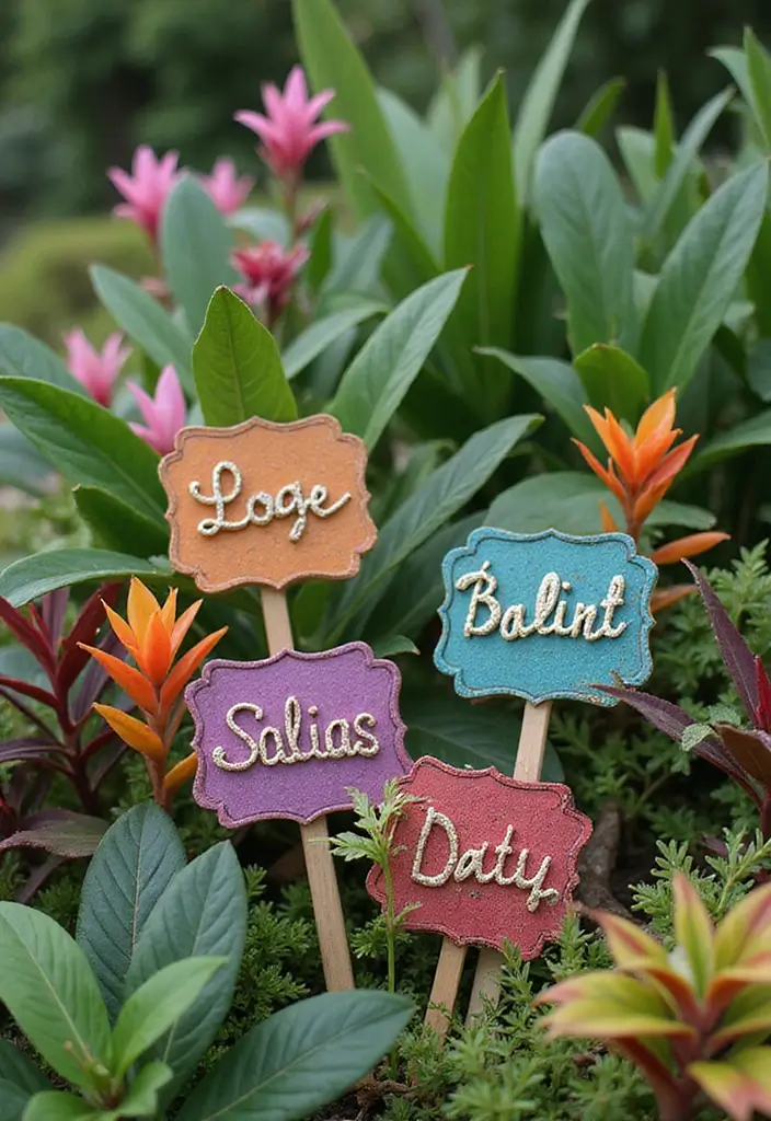 27 Vibrant Tropical Garden Design Ideas to Brighten Your Yard - 22. Plant Labels with Style