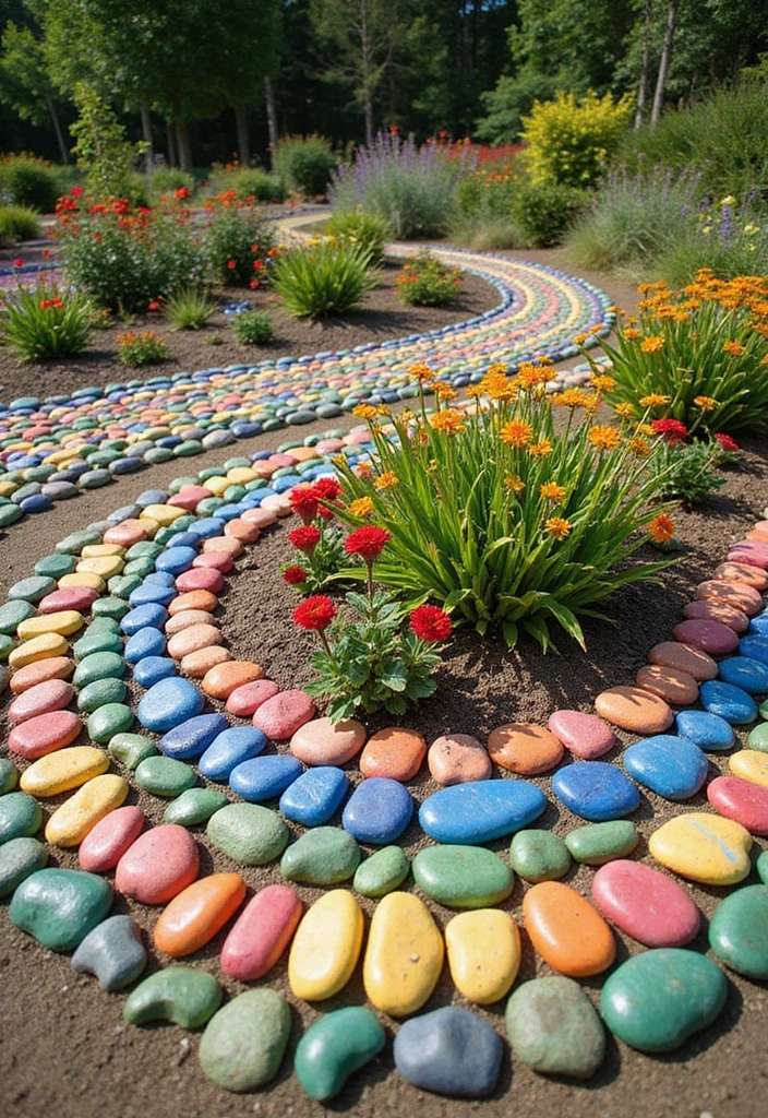 28 Garden Border Ideas to Define Your Landscape - 25. Painted Pebble Borders