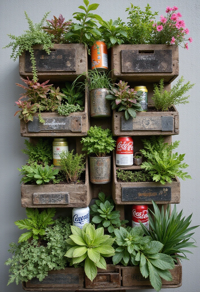 28 Garden of Eden Inspirations for a Paradise in Your Backyard - 13. Vertical Gardening with Recycled Materials