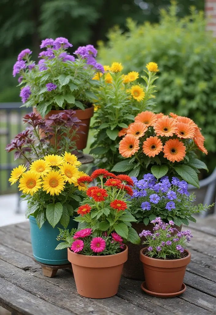 28 Home Gardening Ideas for a Thriving Green Space - 21. Colorful Container Combinations