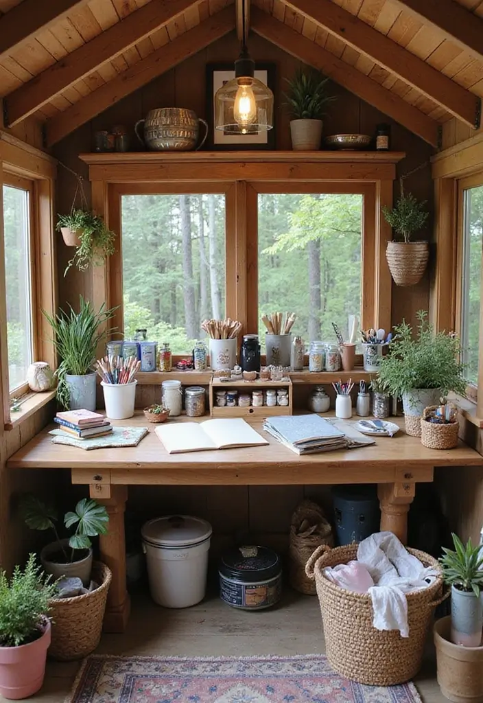 28 Practical Garden Shed Ideas for Storage and Style - 14. A Workspace for Crafting