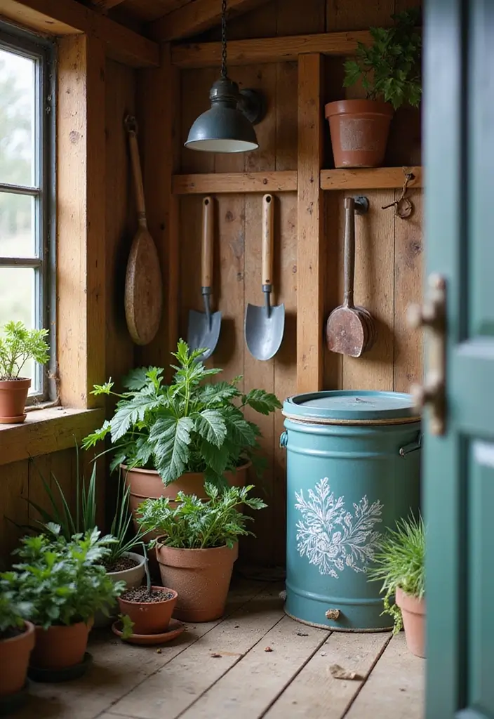 28 Practical Garden Shed Ideas for Storage and Style - 25. Stylish Composting Tools