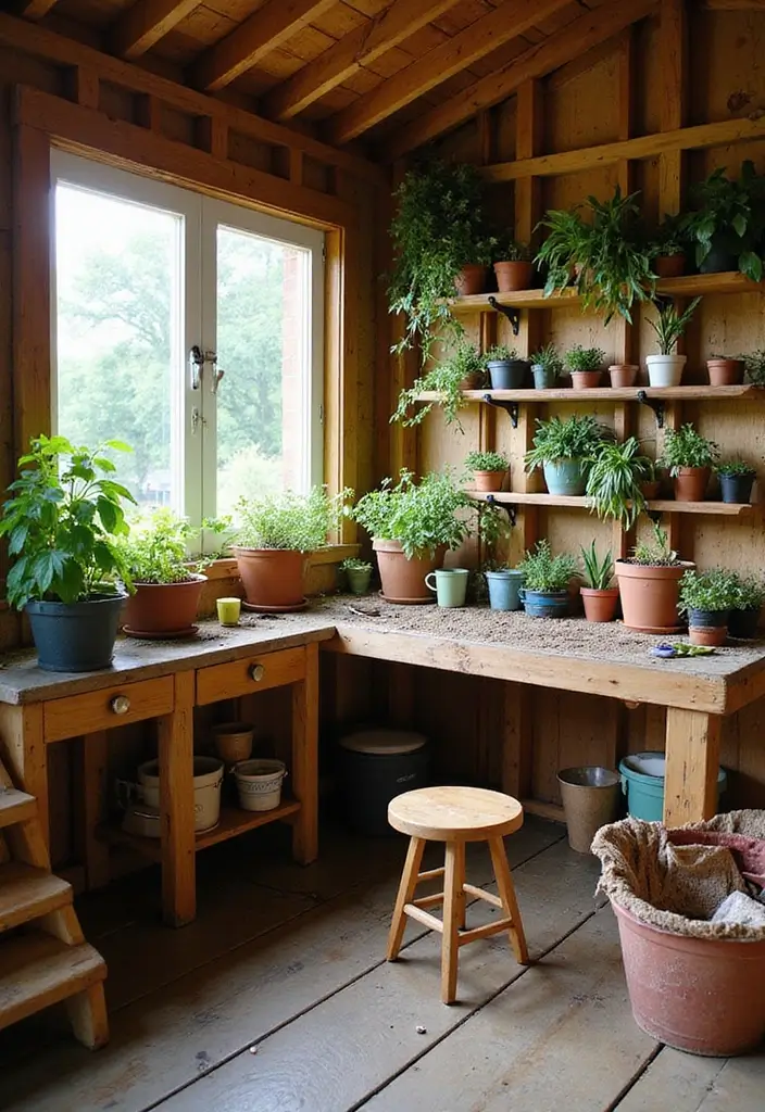 28 Practical Garden Shed Ideas for Storage and Style - 4. Customized Potting Station