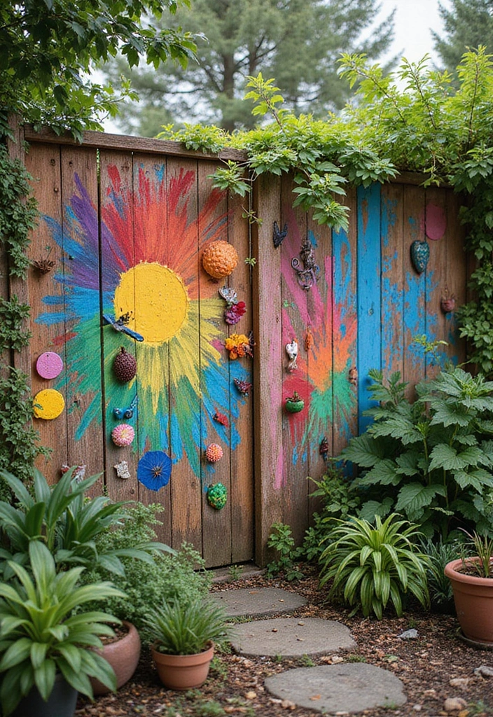 29 Garden Fence Ideas to Enhance Your Outdoor Space - 24. Palette Garden Art Fences
