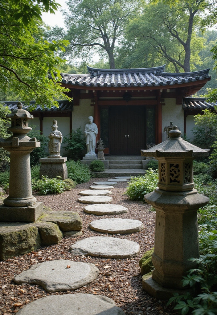 29 Inspiring Japanese Zen Garden Concepts for Mindful Living - 22. Zen Garden with Cultural Artifacts