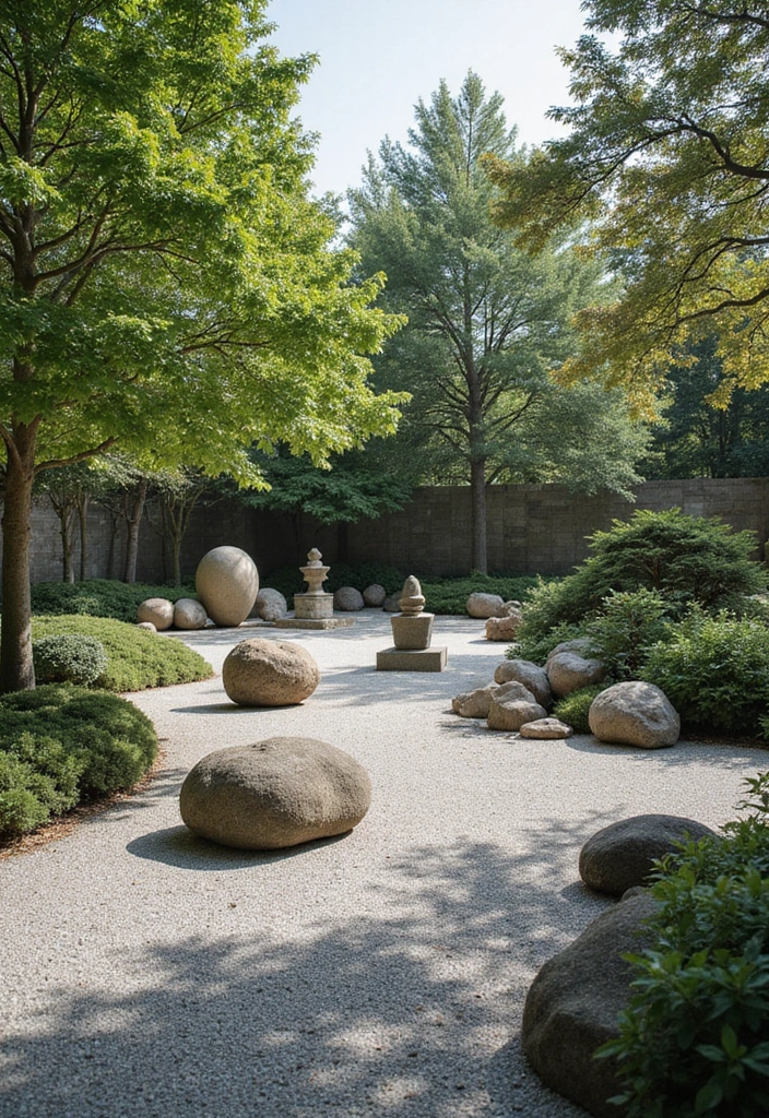 29 Inspiring Japanese Zen Garden Concepts for Mindful Living - 23. Zen Garden with Artistic Features