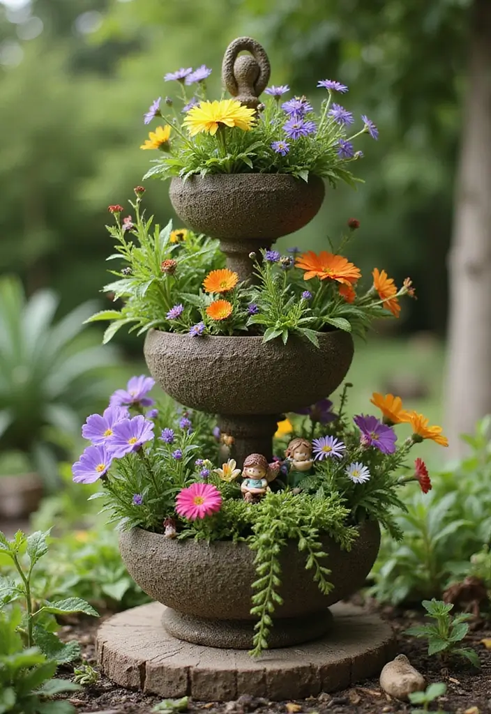 29 Magical Fairy Garden Ideas to Bring Fantasy to Life - 1. Tiered Planter Magic