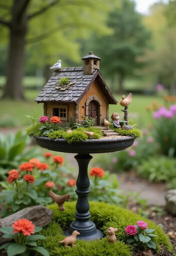 29 Magical Fairy Garden Ideas to Bring Fantasy to Life - 17. Fairy Garden on a Bird Feeder