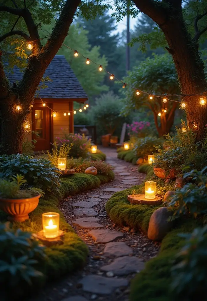 29 Magical Fairy Garden Ideas to Bring Fantasy to Life - 25. Lights and Candles
