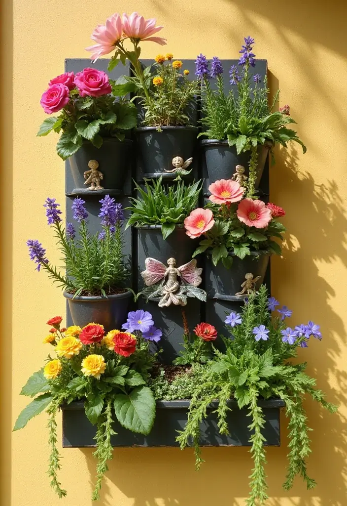 29 Magical Fairy Garden Ideas to Bring Fantasy to Life - 8. Vertical Wall Planters