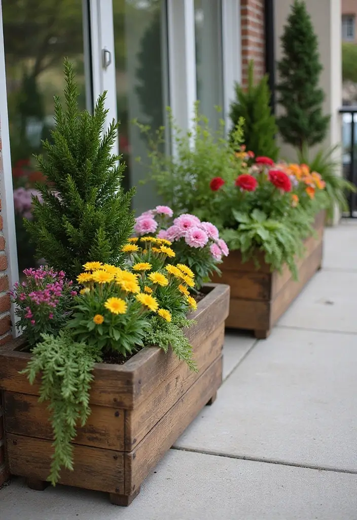 30 Balcony Garden Ideas for Urban Green Living - 17. Rustic Wooden Planters