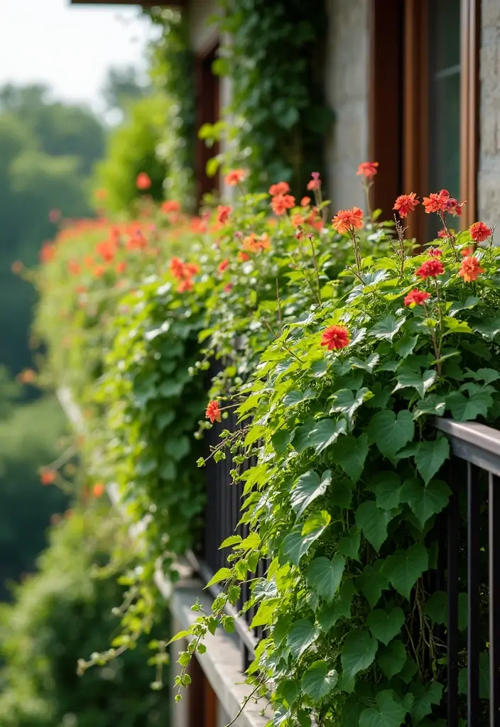 30 Balcony Garden Ideas for Urban Green Living - 18. Climbing Plants for Green Walls