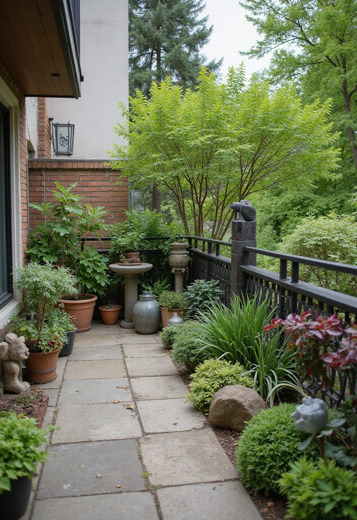 30 Balcony Garden Ideas for Urban Green Living - 29. Garden Art and Sculpture