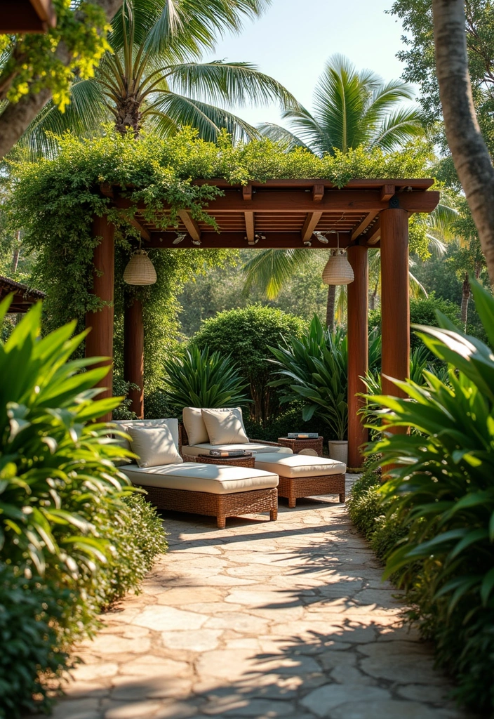 30 Beautiful Garden Pergola Ideas to Transform Your Backyard - 10. Tropical Retreat Pergola
