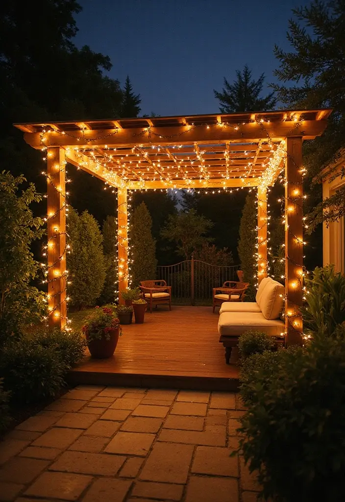 30 Beautiful Garden Pergola Ideas to Transform Your Backyard - 14. Pergola with Twinkling Lights