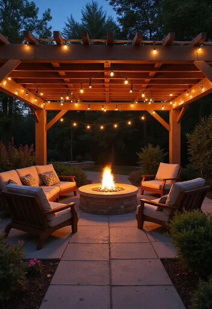 30 Beautiful Garden Pergola Ideas to Transform Your Backyard - 16. Pergola with a Fire Pit