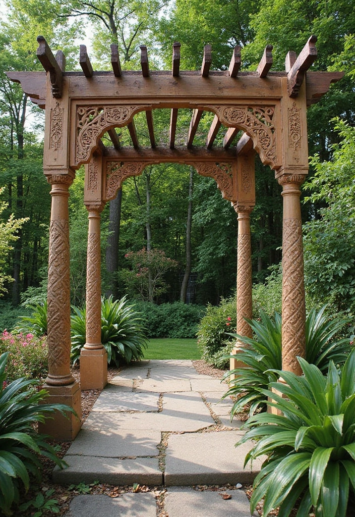 30 Beautiful Garden Pergola Ideas to Transform Your Backyard - 17. Artistic Carved Pergola