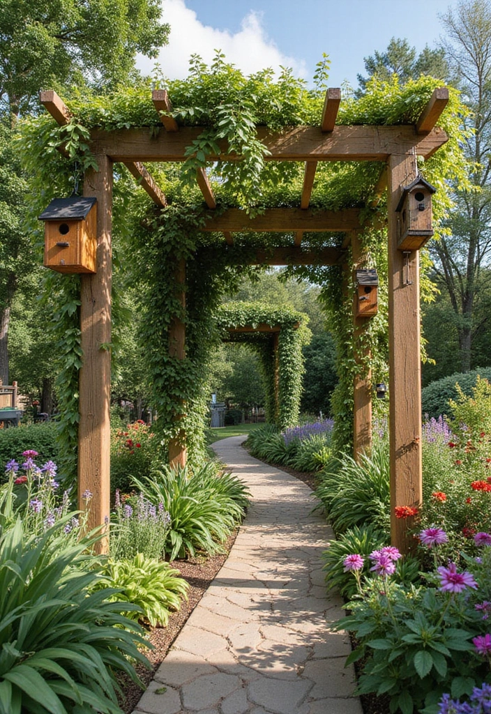 30 Beautiful Garden Pergola Ideas to Transform Your Backyard - 21. Wildlife-Friendly Pergola
