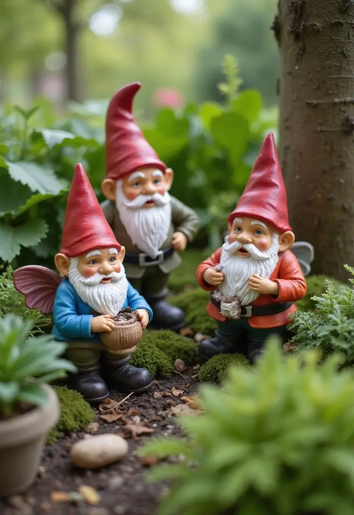 30 Delightful DIY Fairy Garden Ideas for Beginners and Beyond - 17. Garden Gnome Companions
