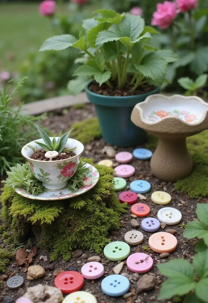 30 Delightful DIY Fairy Garden Ideas for Beginners and Beyond - 2. Tiny Garden Accessories Using Upcycled Items
