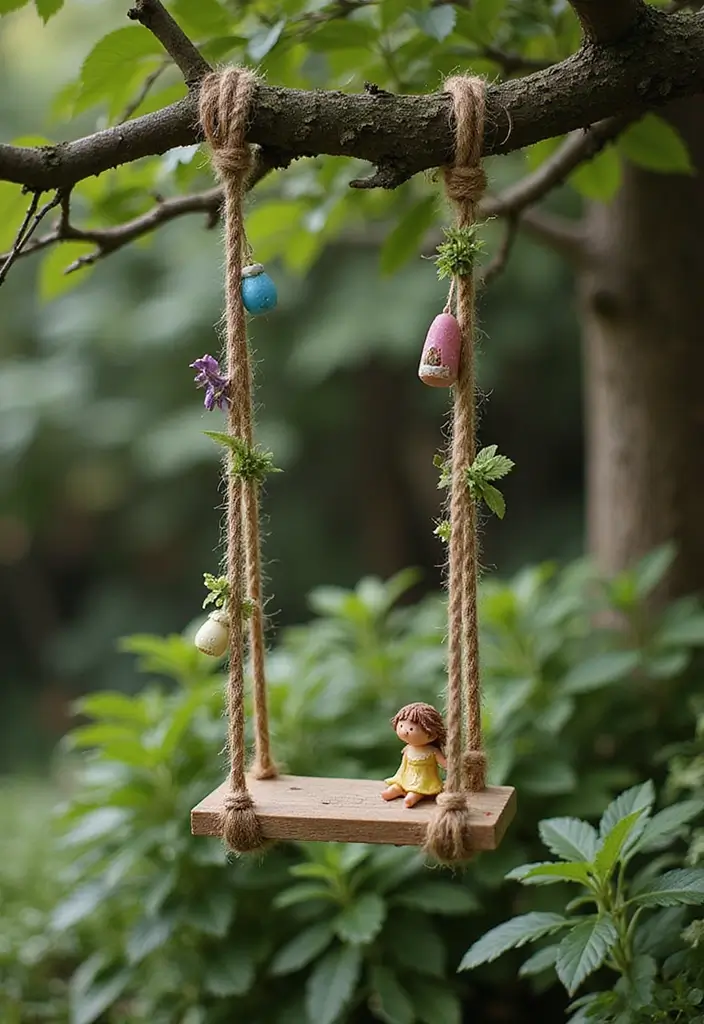30 Delightful DIY Fairy Garden Ideas for Beginners and Beyond - 8. Whimsical Fairy Swing