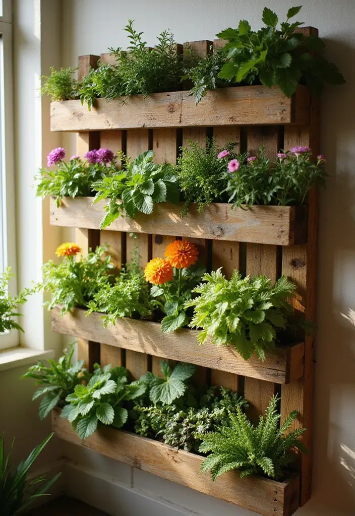 30 Embracing Natural Garden Design for Sustainable Beauty - 1. Vertical Pallet Planters