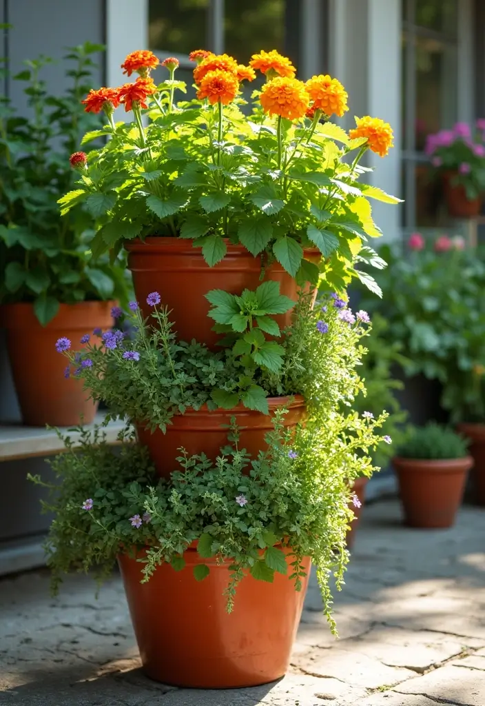 30 Embracing Natural Garden Design for Sustainable Beauty - 12. Container Vertical Gardening
