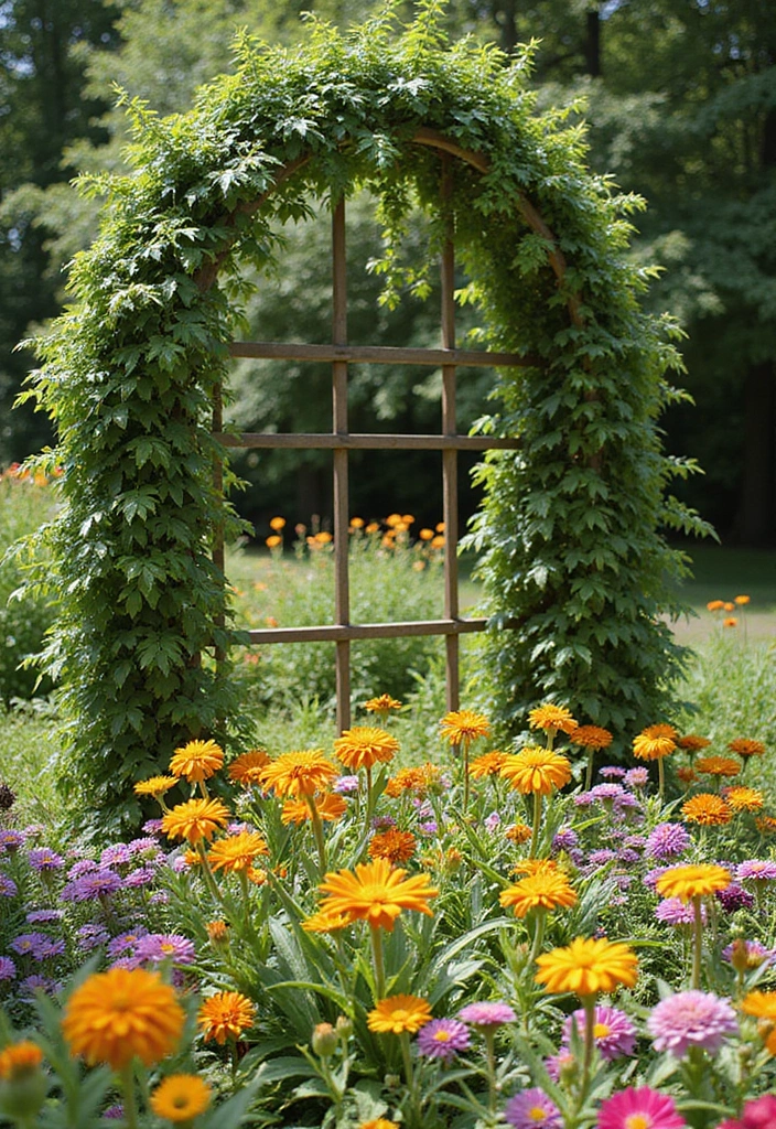 30 Embracing Natural Garden Design for Sustainable Beauty - 13. Trellis-Backed Flower Beds