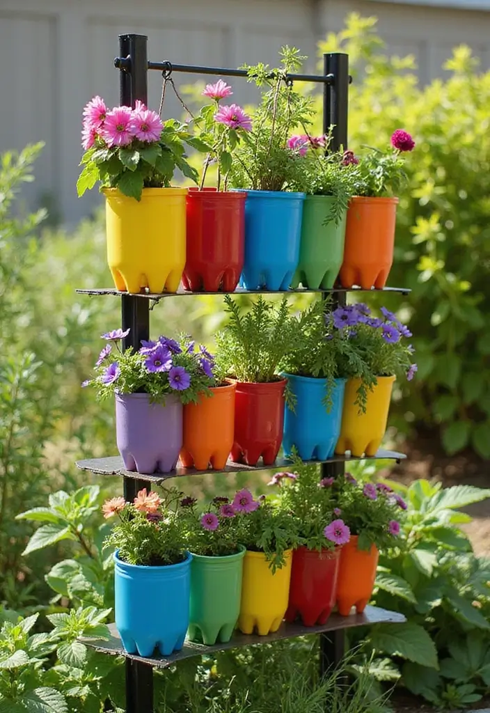 30 Embracing Natural Garden Design for Sustainable Beauty - 5. Recycled Bottle Planters