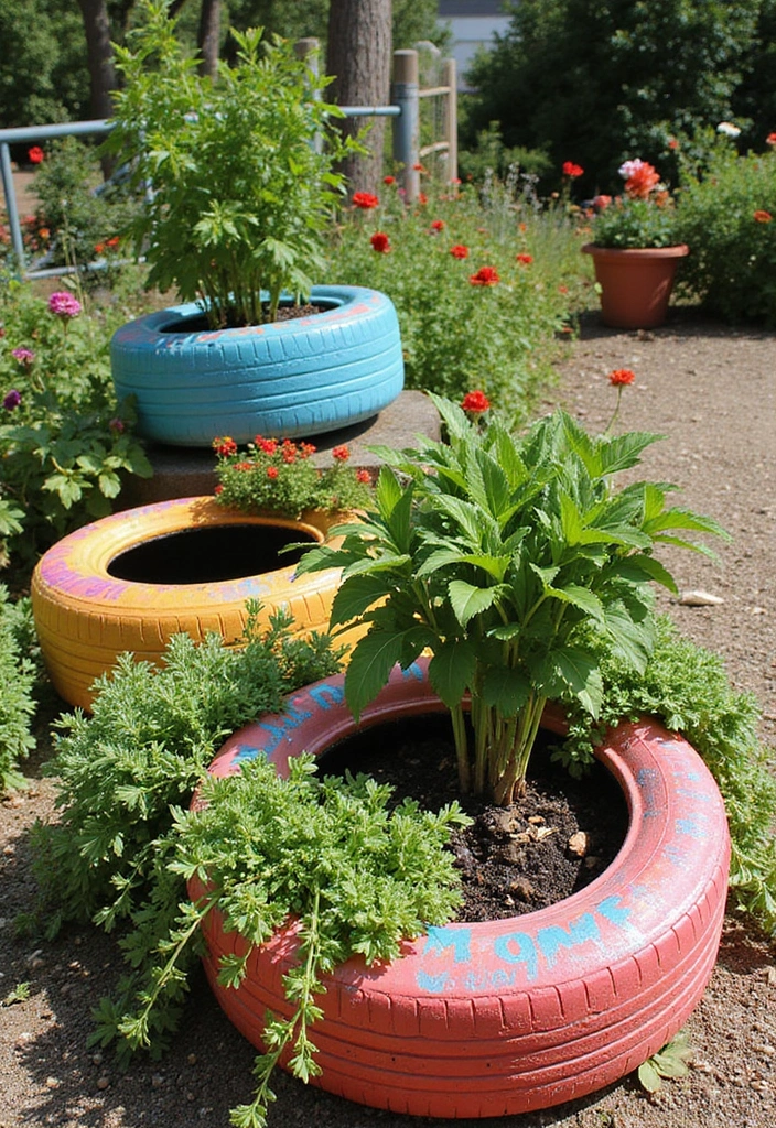 30 Grow a Garden Layout Plans for Every Space - 16. Recycled Tire Planters