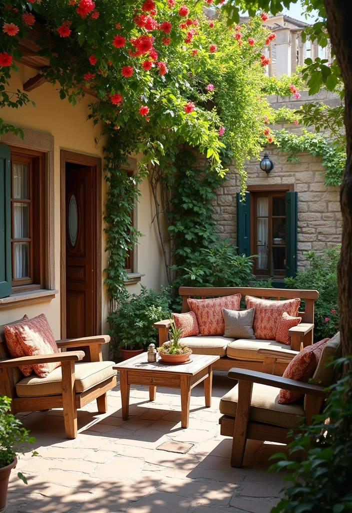 30 Mediterranean Garden Design Inspirations for Warm Climates - 10. Rustic Garden Furniture