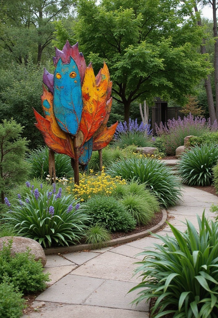 30 Mediterranean Garden Design Inspirations for Warm Climates - 23. Incorporating Outdoor Art