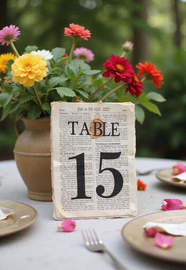 30 Unique Garden Party Ideas to Make Your Event Stand Out - 13. Recycled Paper Table Numbers